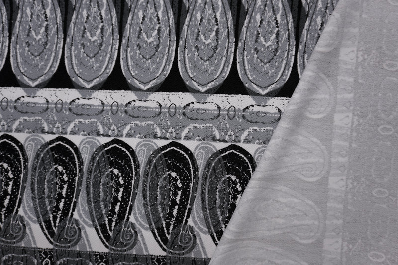 Black-Gray Poly Paisley Printed Liverpool Double Knit Fabric