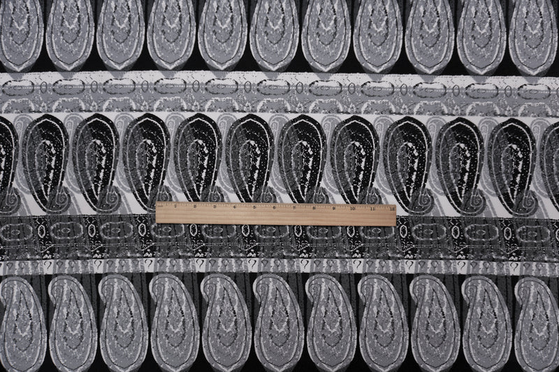 Black-Gray Poly Paisley Printed Liverpool Double Knit Fabric