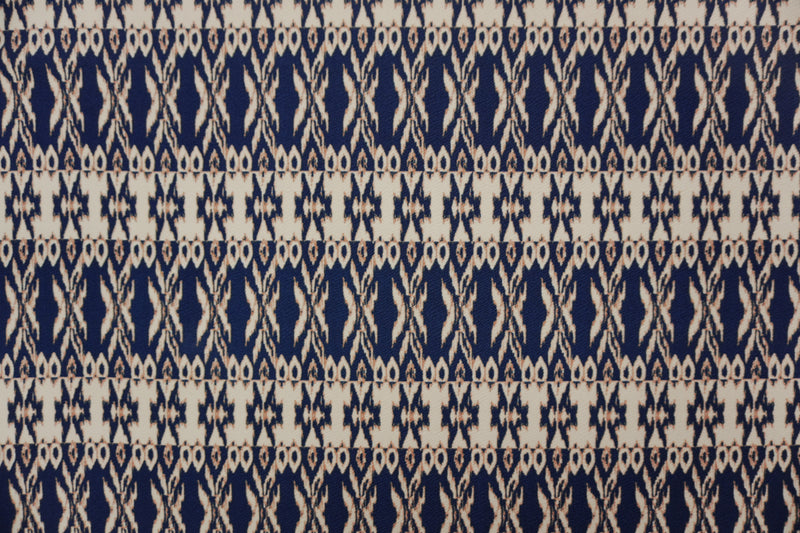 Navy-Multi Poly Ikat Printed Liverpool Double Knit Fabric
