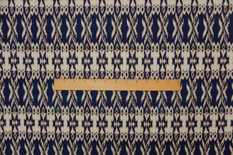 Navy-Multi Poly Ikat Printed Liverpool Double Knit Fabric