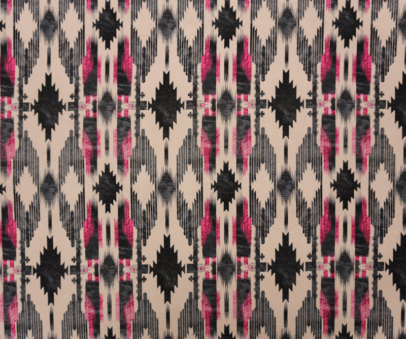Beige-Red-Multi Poly Ikat Printed Liverpool Double Knit Fabric
