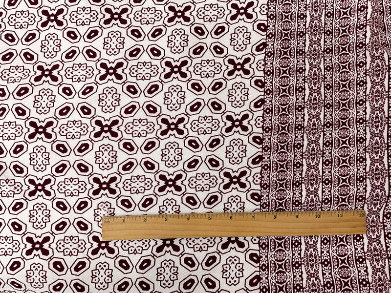 Red-White Poly Geometric Border Liverpool Double Knit Fabric