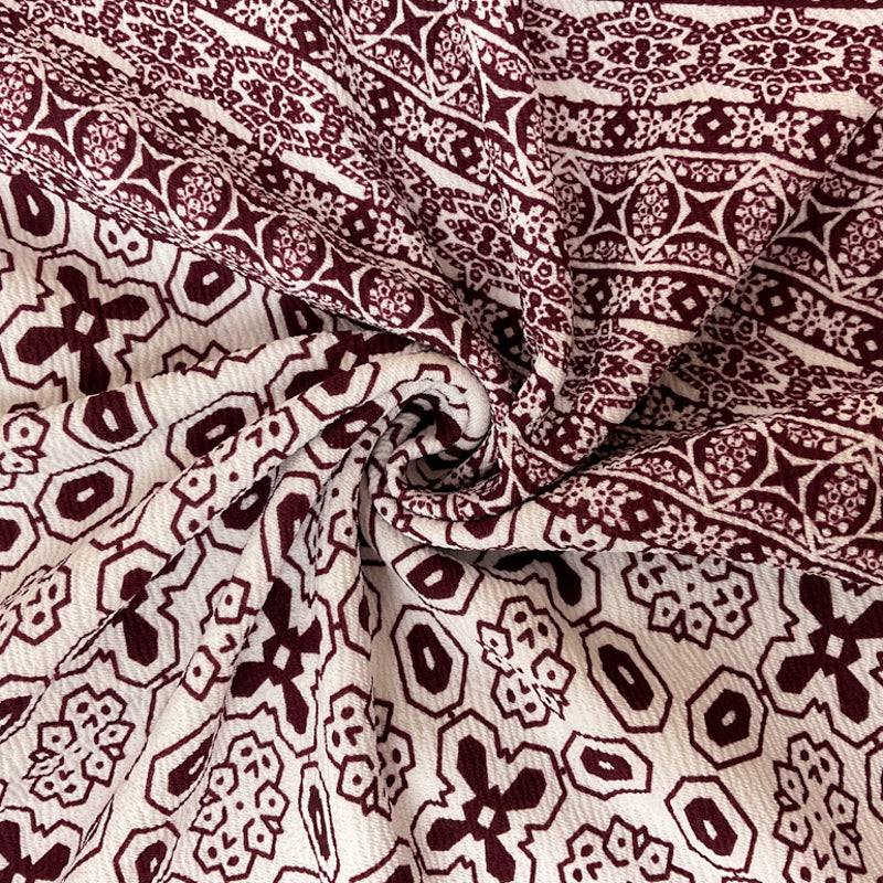 Red-White Poly Geometric Border Liverpool Double Knit Fabric
