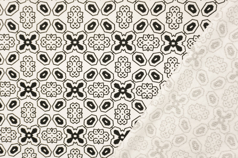 Black-White Poly Geometric Border Liverpool Double Knit Fabric