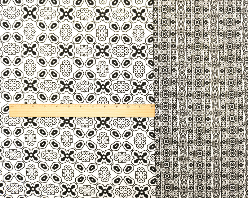 Black-White Poly Geometric Border Liverpool Double Knit Fabric