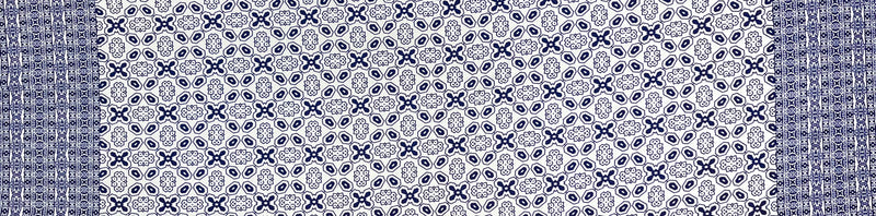 Blue-White Poly Geometric Border Liverpool Double Knit Fabric