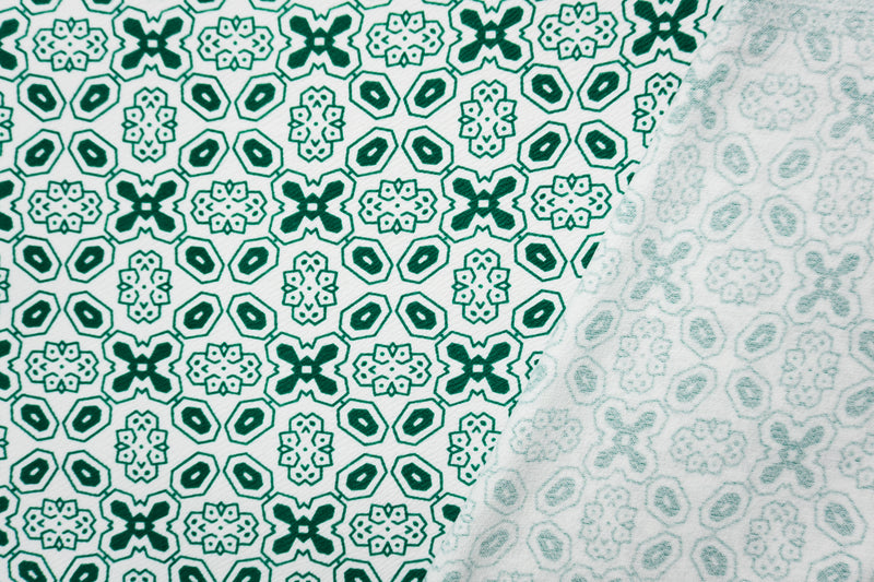 Green-White Geometric Border Liverpool Double Knit Fabric