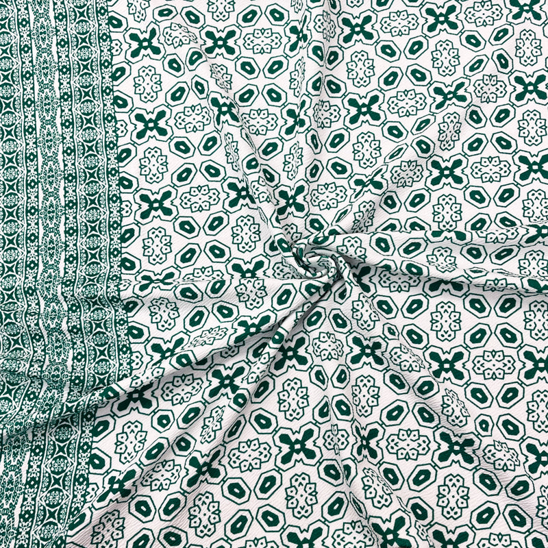 Green-White Geometric Border Liverpool Double Knit Fabric