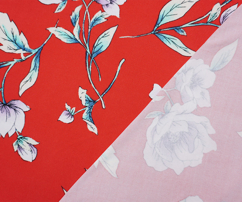 Red-Purple-Multi Poly Floral Double Brushed Jersey Knit Fabric