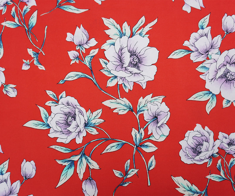 Red-Purple-Multi Poly Floral Double Brushed Jersey Knit Fabric