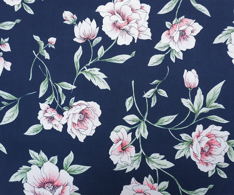 Navy-Coral-Multi Poly Floral Double Brushed Jersey Knit Fabric