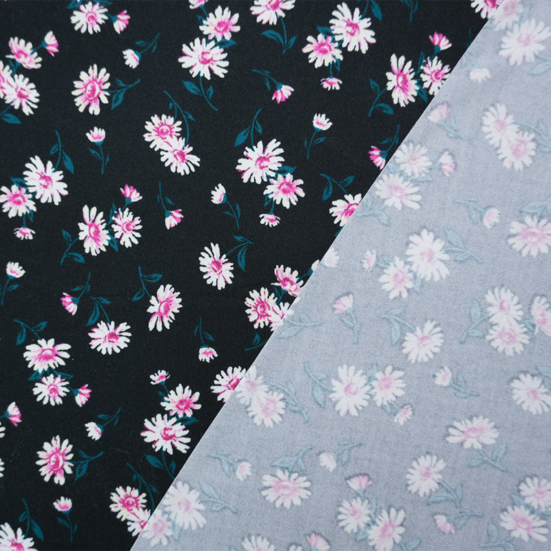 Black-Pink-Teal Poly Floral Double Brushed Jersey Knit Fabric