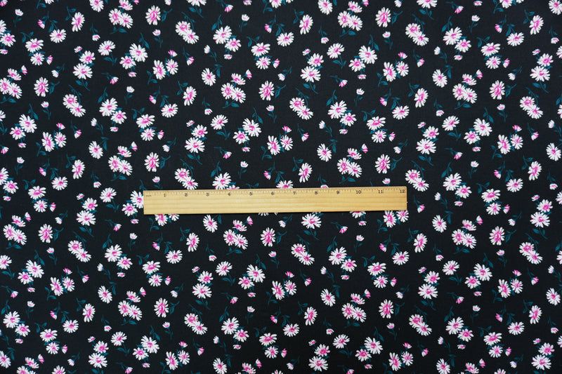 Black-Pink-Teal Poly Floral Double Brushed Jersey Knit Fabric