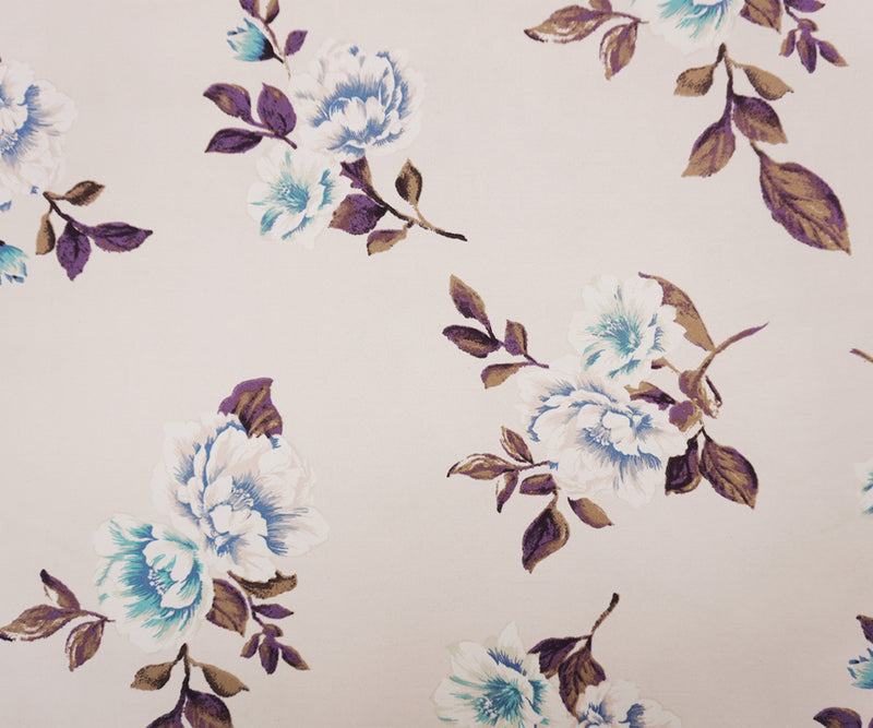 Light Beige-Purple Poly Floral Double Brushed Jersey Knit Fabric