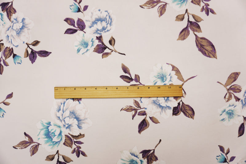 Light Beige-Purple Poly Floral Double Brushed Jersey Knit Fabric