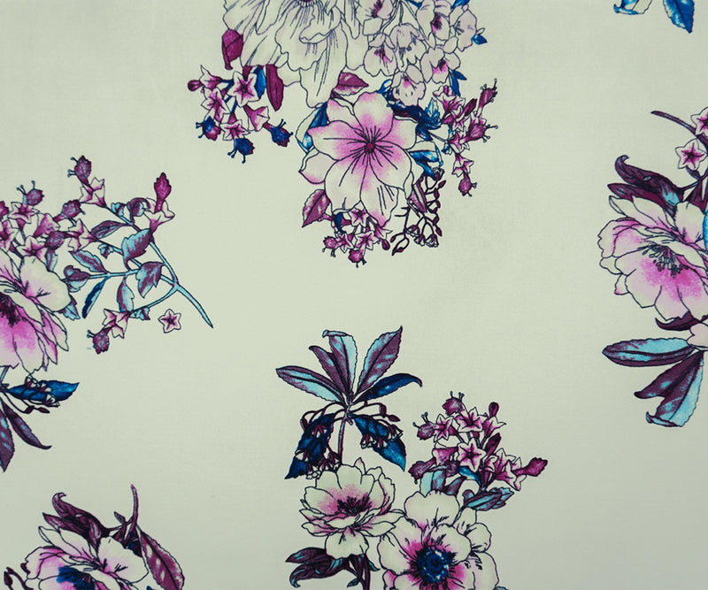Ivory-Pink-Multi Poly Floral Double Brushed Jersey Knit Fabric