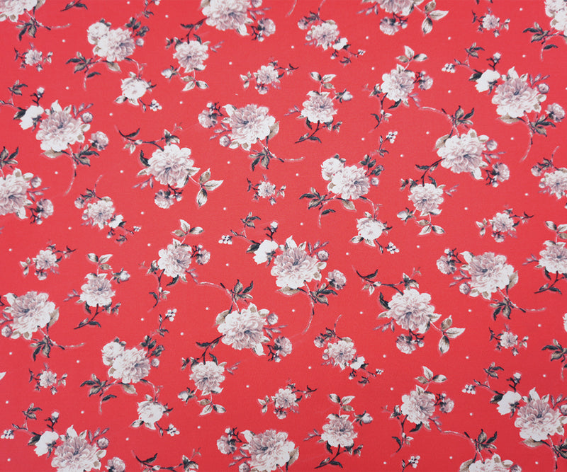Red-Brown-Multi Poly Floral Double Brushed Jersey Knit Fabric