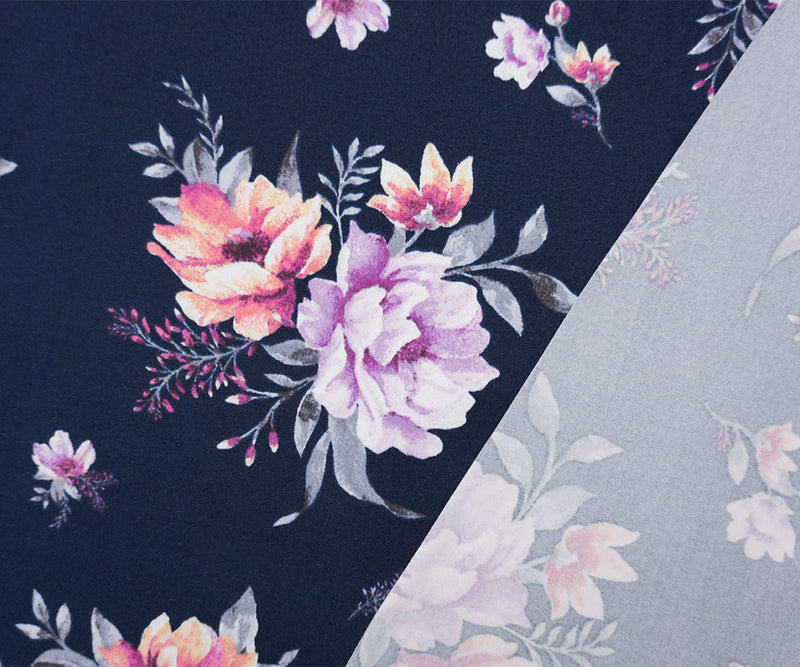 Navy-Purple-Multi Poly Floral Double Brushed Jersey Knit Fabric