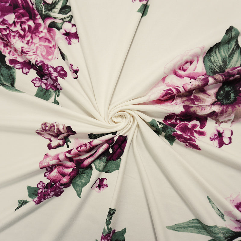 Off-White-Pink-Multi Poly Floral Double Brush Jersey Knit Fabric