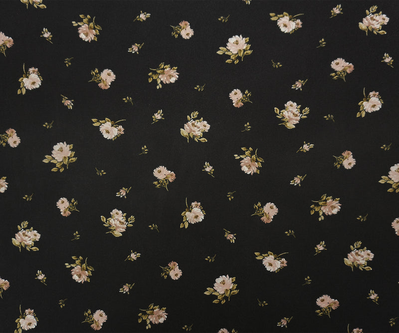 Black-Brown-Green Poly Floral Printed Double Brushed Jersey Knit Fabric