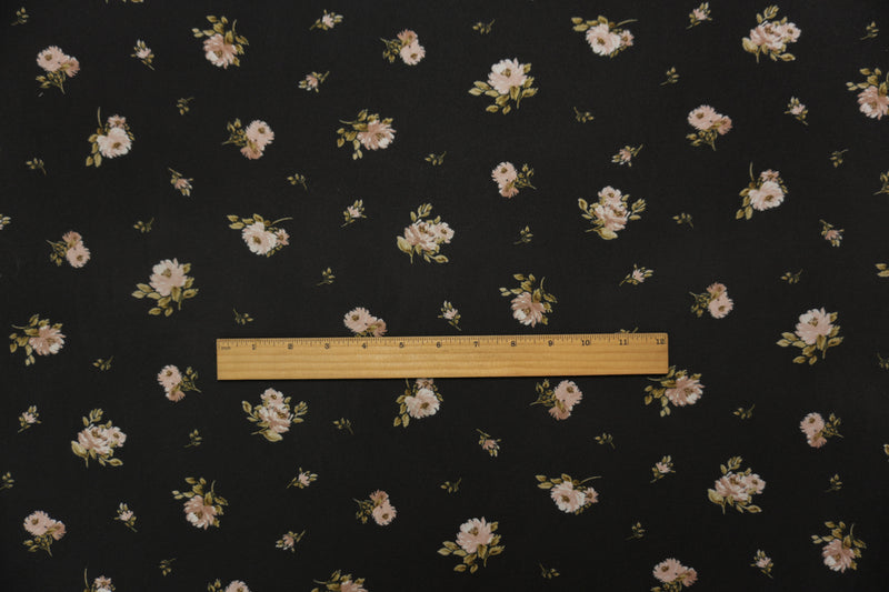 Black-Brown-Green Poly Floral Printed Double Brushed Jersey Knit Fabric