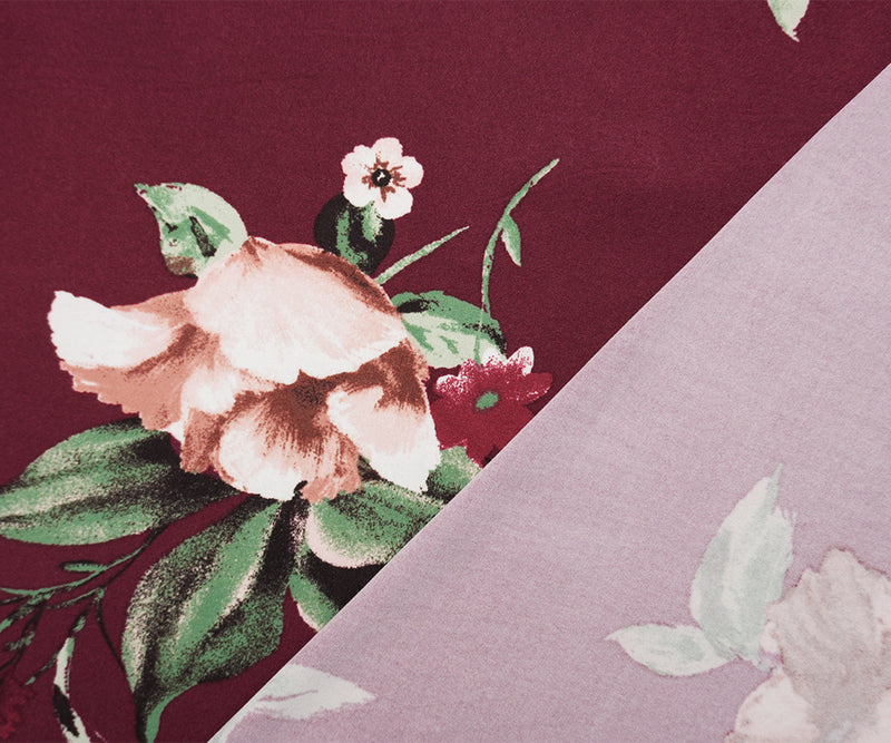 Burgundy Red-Multi Poly Floral Double Brushed Jersey Knit Fabric