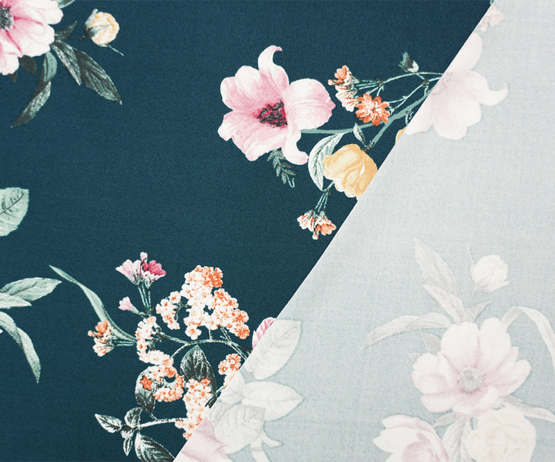 Deep Green-Multi Poly Floral Double Brushed Jersey Knit Fabric