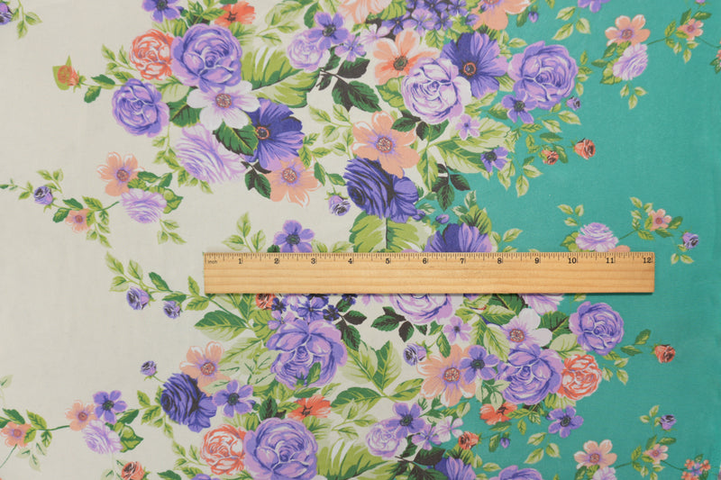 Green-Multi Poly Floral Border Printed Chiffon Woven Fabric