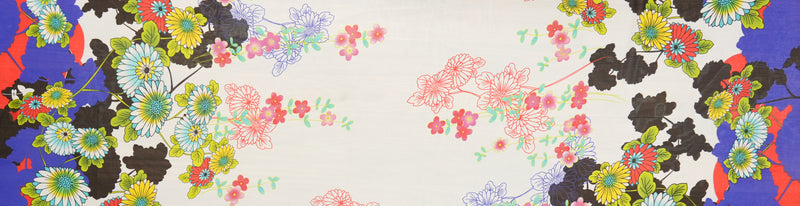 White-Purple-Multi Poly Floral Border Printed Chiffon Woven Fabric