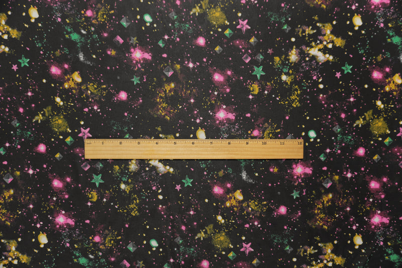 3 YD PC-Black-Yellow-Pink Poly Universe Printed Chiffon Woven Fabric