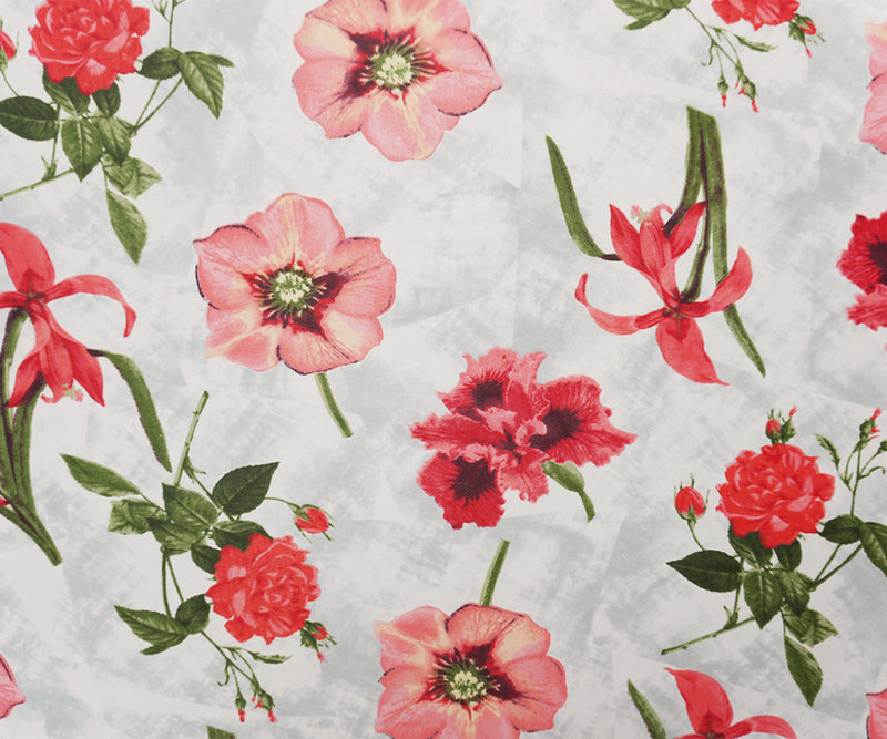 Red-Gray-Green Poly Floral Printed Chiffon Woven Fabric
