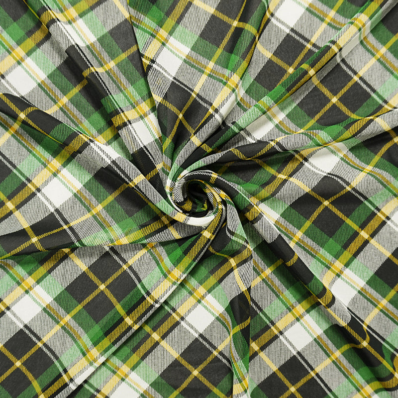 Black-Green-Yellow Poly Plaid Printed Chiffon Woven Fabric