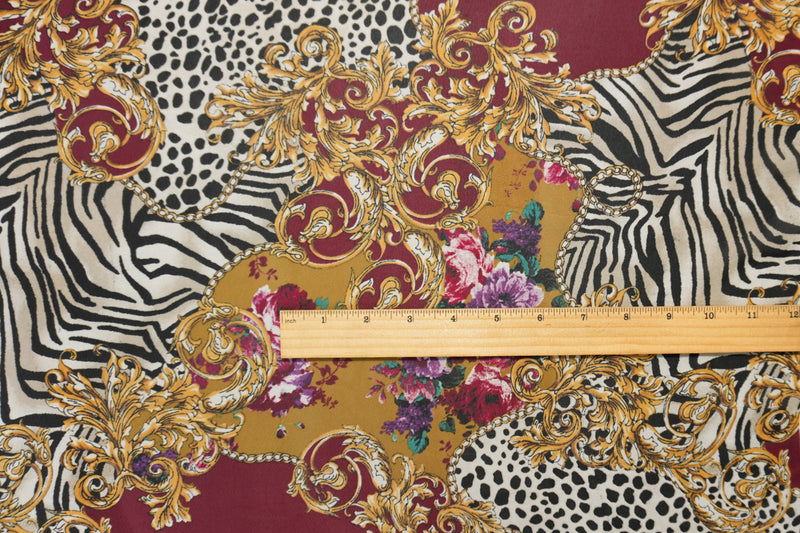 Red-Yellow-Multi Poly Multi Pattern Printed Chiffon Woven Fabric
