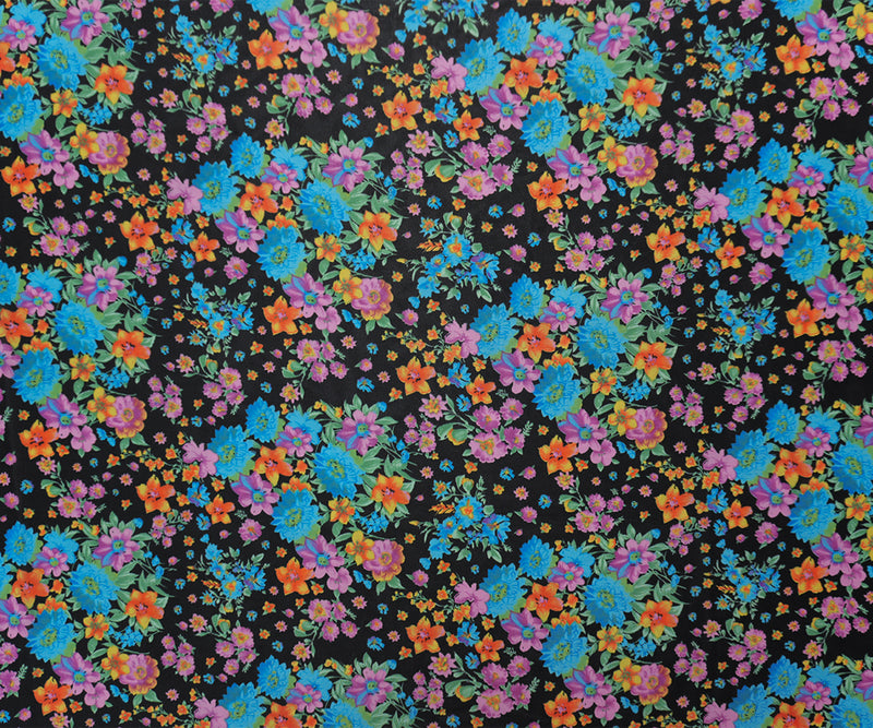 Black-Teal-Multi Poly Floral Printed Chiffon Woven Fabric
