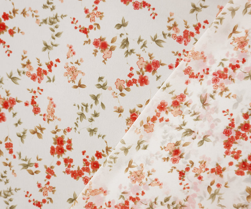 White-Red-Brown Poly Floral Printed Chiffon Woven Fabric