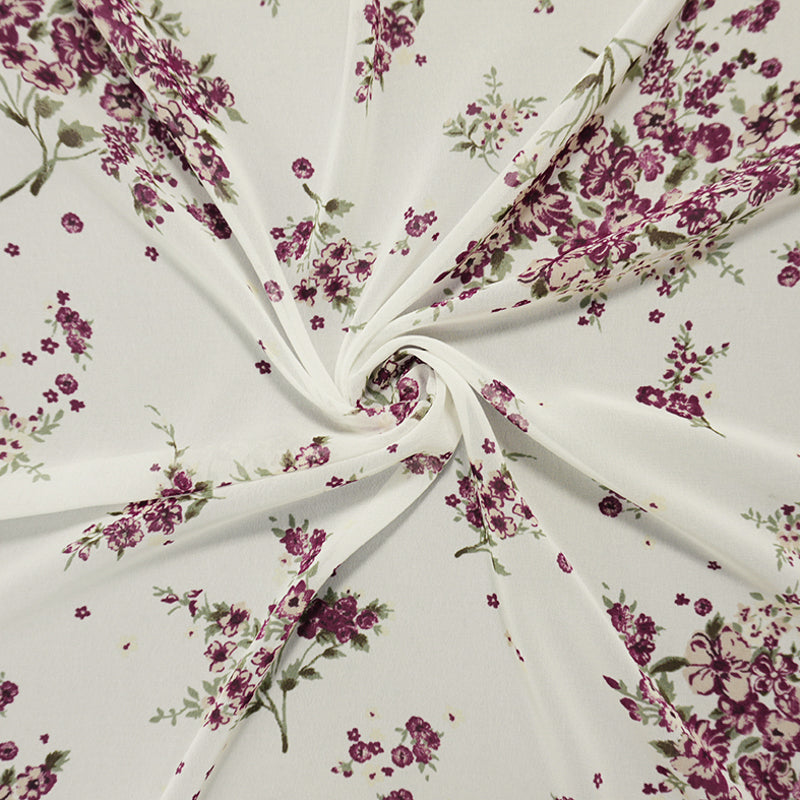 3 YD PC-White-Purple-Multi Poly Floral Printed Chiffon Woven Fabric