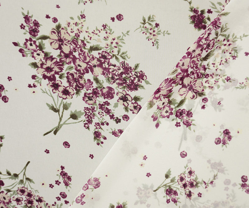 3 YD PC-White-Purple-Multi Poly Floral Printed Chiffon Woven Fabric