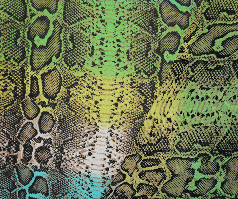 Green-Yellow-Multi Poly Reptile Printed Chiffon Woven Fabric