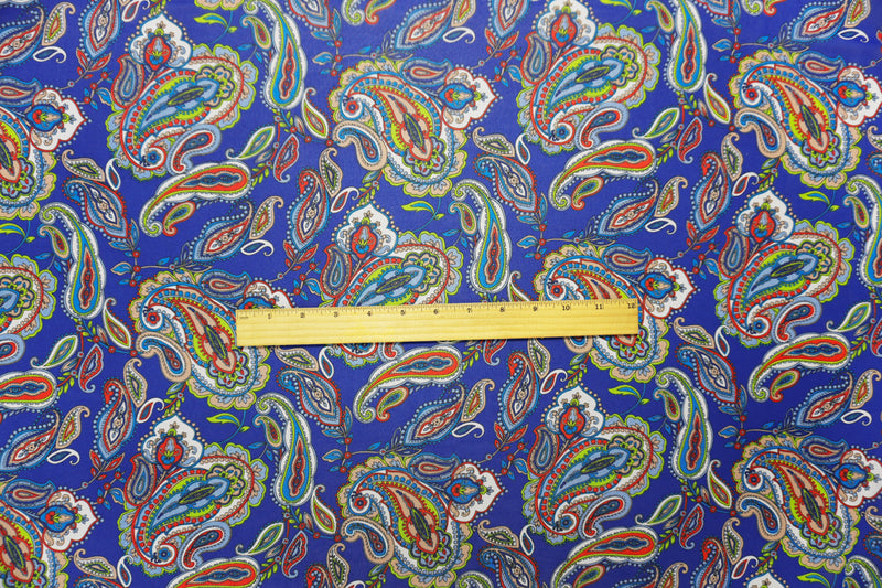 Blue-Yellow-Multi Poly Paisley Printed Chiffon Woven Fabric