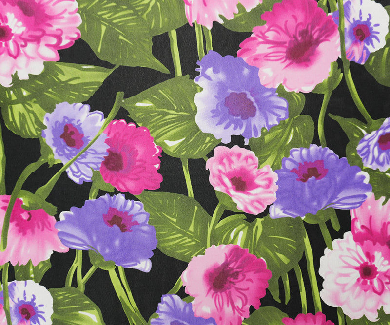 Pink-Purple-Green Poly Floral Printed Chiffon Woven Fabric