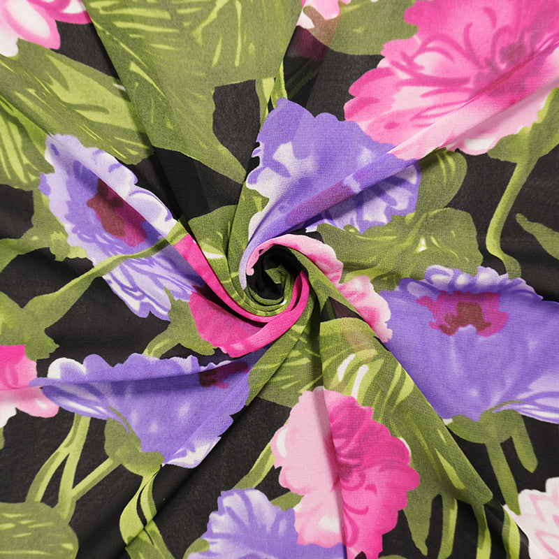 Pink-Purple-Green Poly Floral Printed Chiffon Woven Fabric