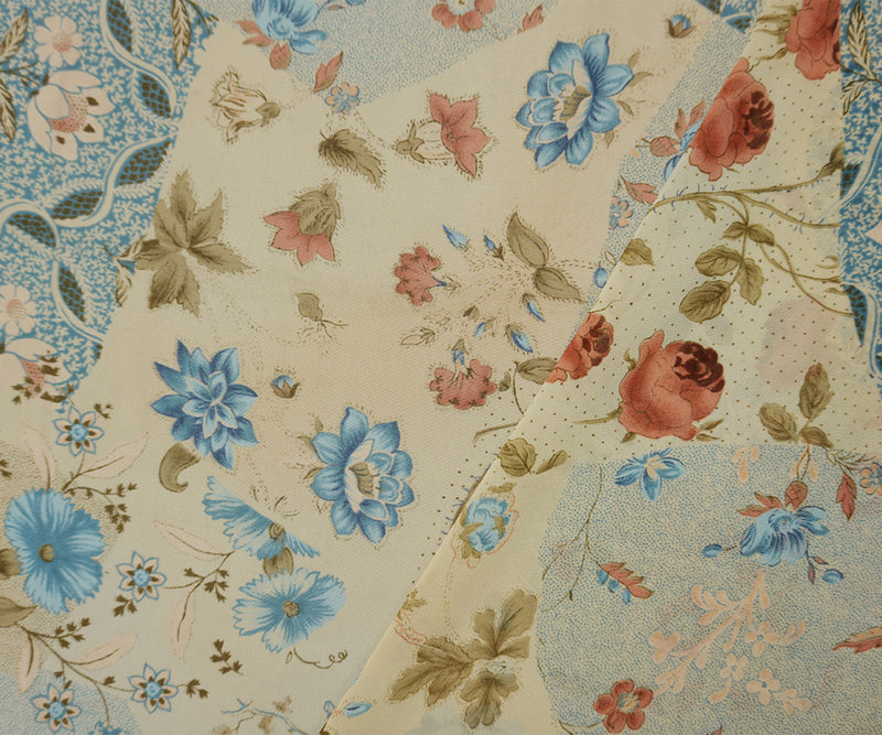 Blue-Beige-Multi Poly Floral And Dot Printed Chiffon Woven Fabric