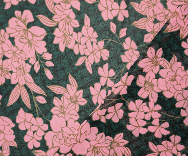 2 YD PC-Pink-Green-Multi Poly Floral Printed Chiffon Woven Fabric