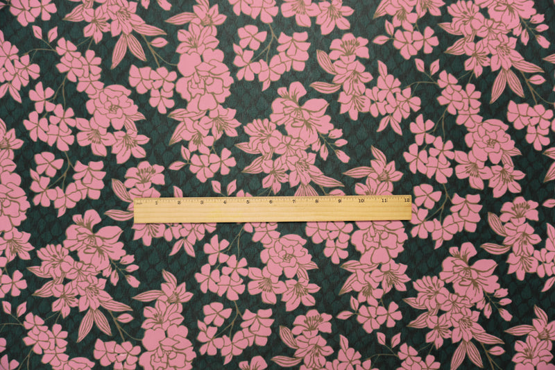 2 YD PC-Pink-Green-Multi Poly Floral Printed Chiffon Woven Fabric