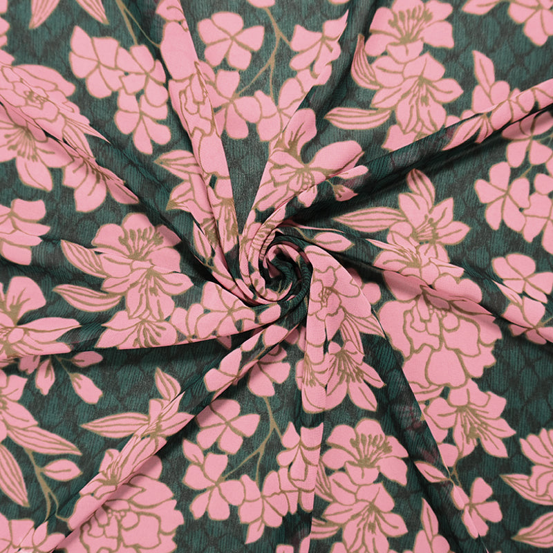 2 YD PC-Pink-Green-Multi Poly Floral Printed Chiffon Woven Fabric