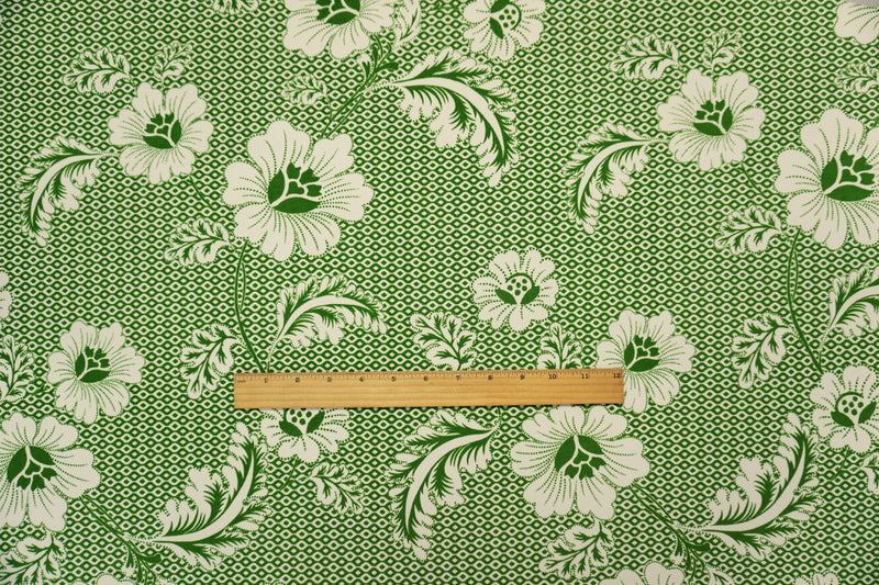 2 3/4 YD PC-Green-Ivory Poly Floral Geo Printed ITY Jersey Knit Fabric