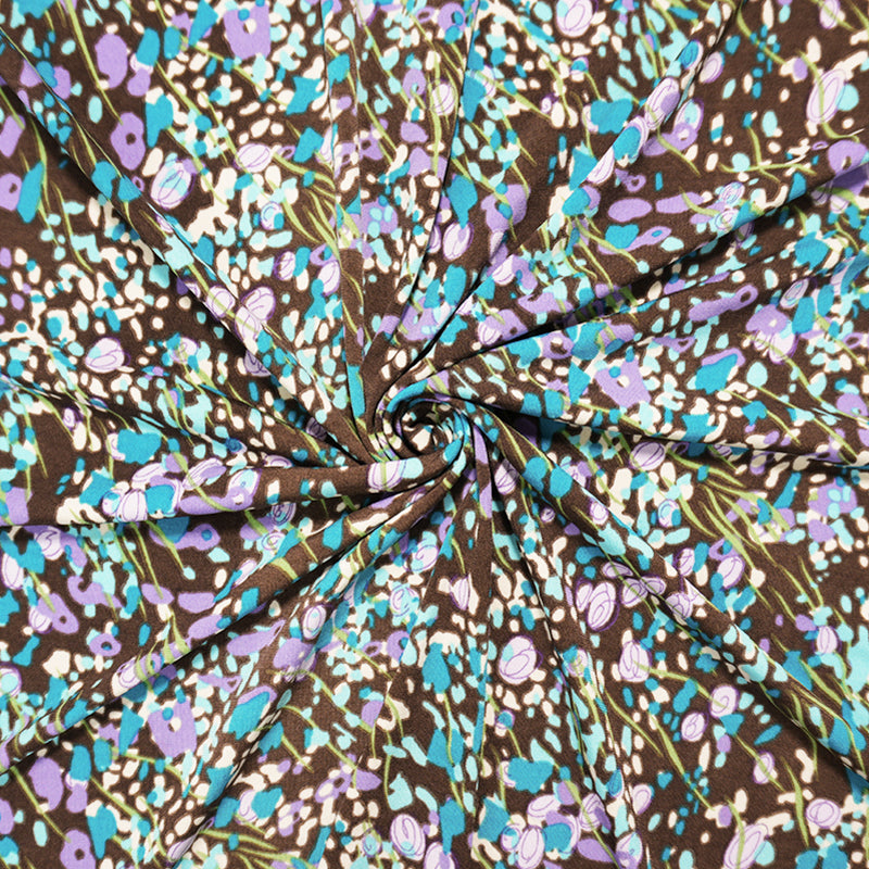 2 YD PC-Brown-Multi Poly Abstract Floral Print ITY Jersey Knit Fabric