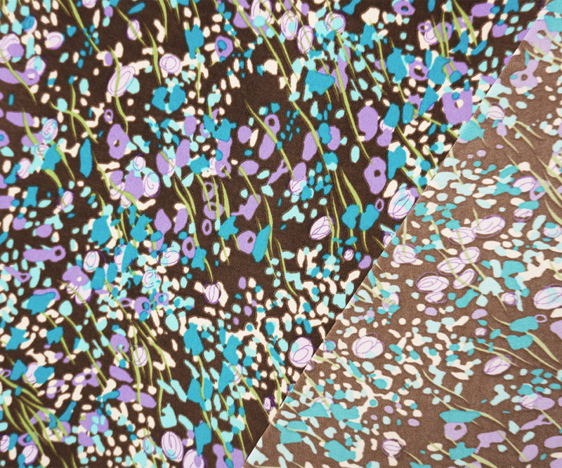 2 YD PC-Brown-Multi Poly Abstract Floral Print ITY Jersey Knit Fabric