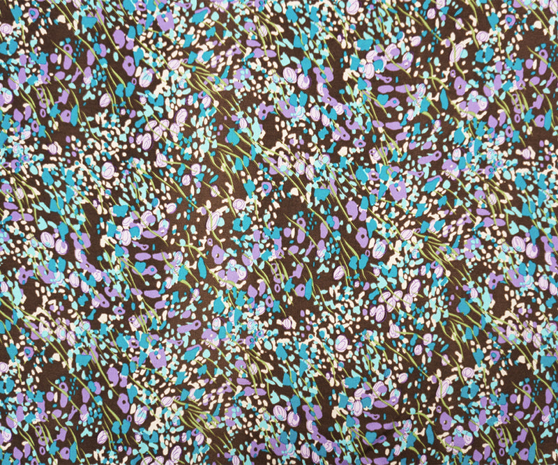 2 YD PC-Brown-Multi Poly Abstract Floral Print ITY Jersey Knit Fabric