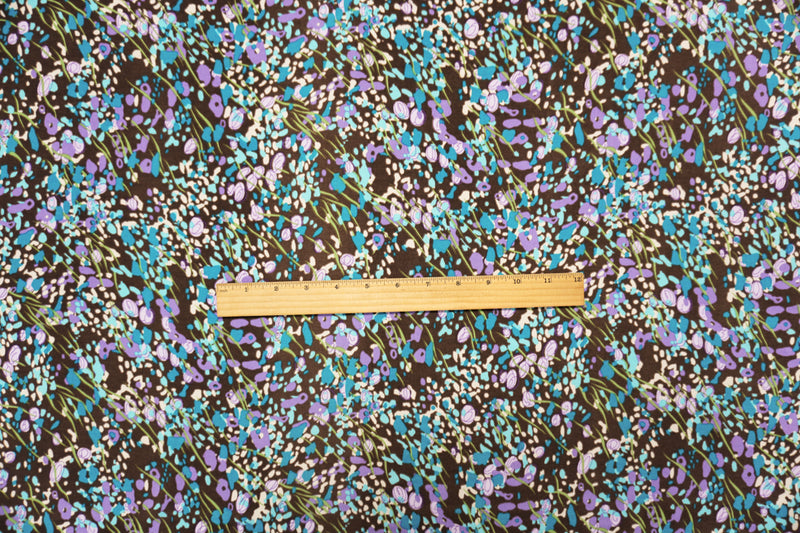 2 YD PC-Brown-Multi Poly Abstract Floral Print ITY Jersey Knit Fabric